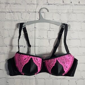 Cacique Intimates Black Pink Lace Underwire Push Up Bra 40C
